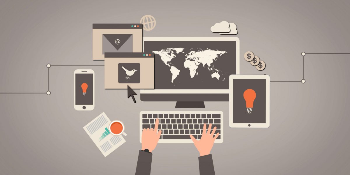 Online marketing concept Online marketing concept - Marketeer working at the desk